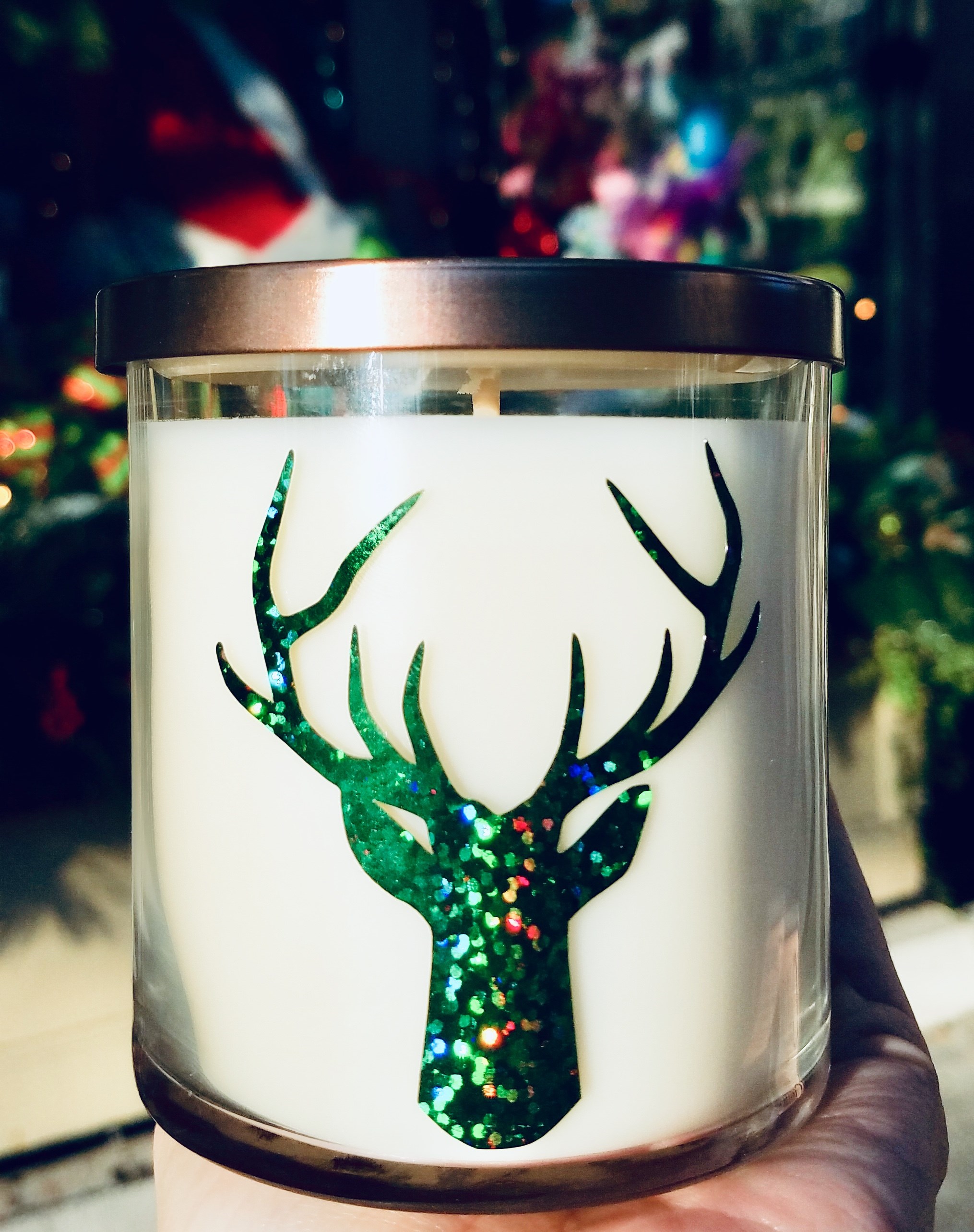 Green glitter deer jar in North Carolina Mountains