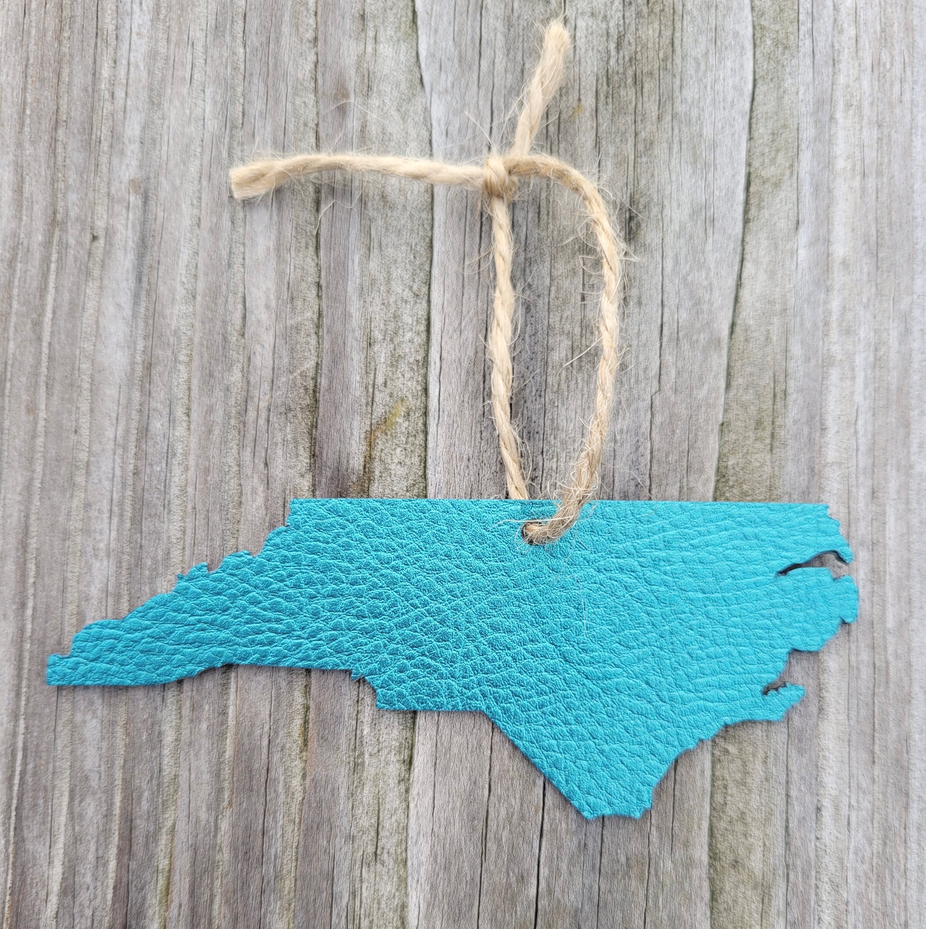 Teal faux leather NC ornament