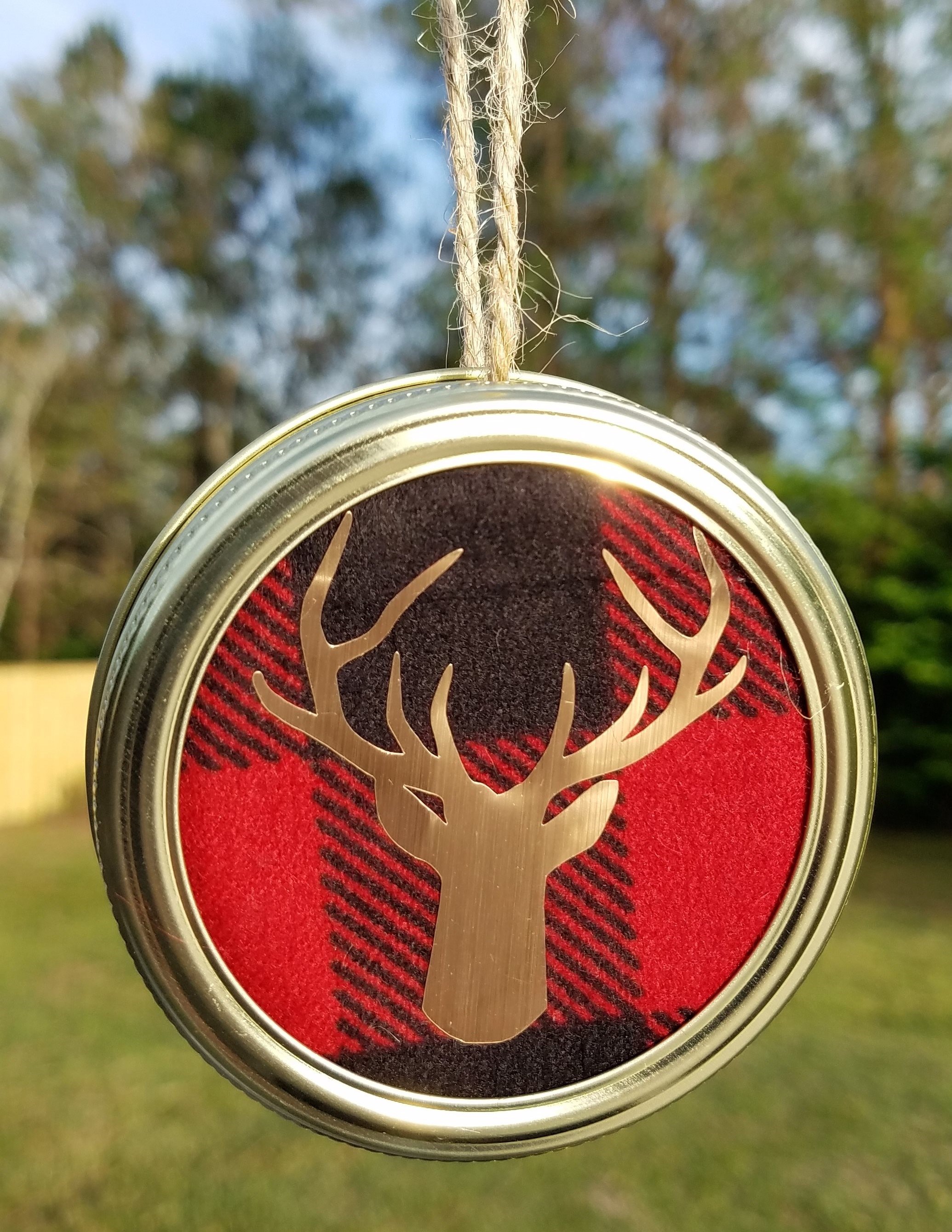 Red buffalo check w/ gold deer