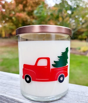 Red vintage truck with tree
